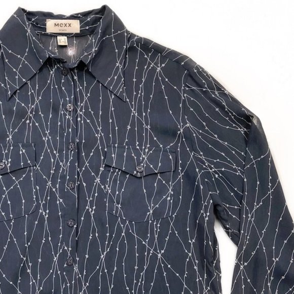 Mexx Semi Sheer Printed Pocket Shirt Blue Women’s Size Medium - Picture 2 of 8